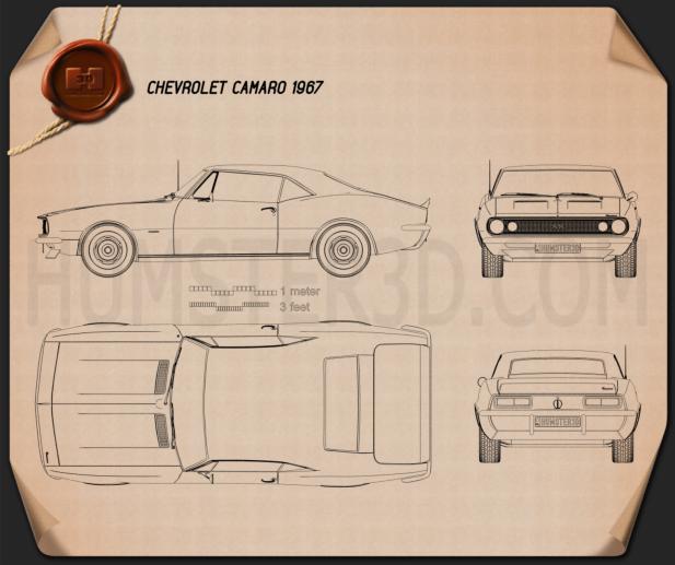 617x517 Chevrolet Camaro Ss 1967 Blueprint - Camaro Ss Sketch