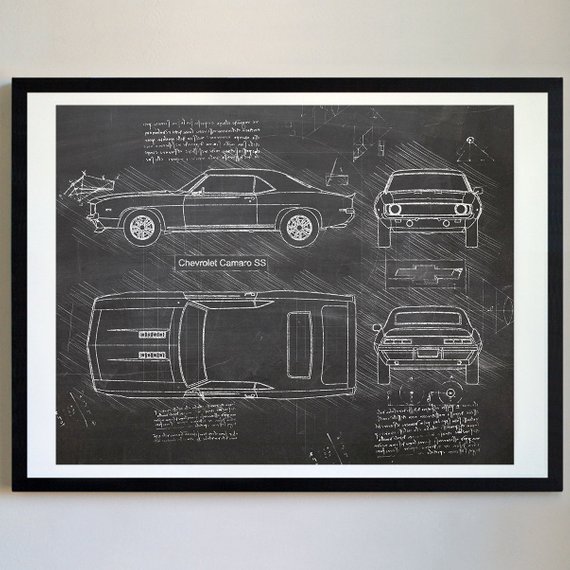 570x570 Chevrolet Camaro Ss 1969 Da Vinci Sketch Minimalist Vector Etsy - Camaro Ss Sketch