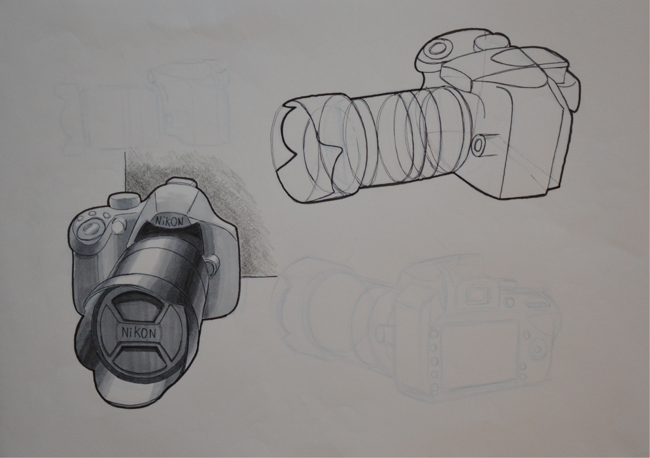 1285x907 Cameras Exploratory Sketching - Camera Pencil Sketch