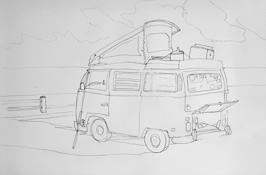 903x594 Old Vw Bus Camper Van Drawing - Camper Sketch
