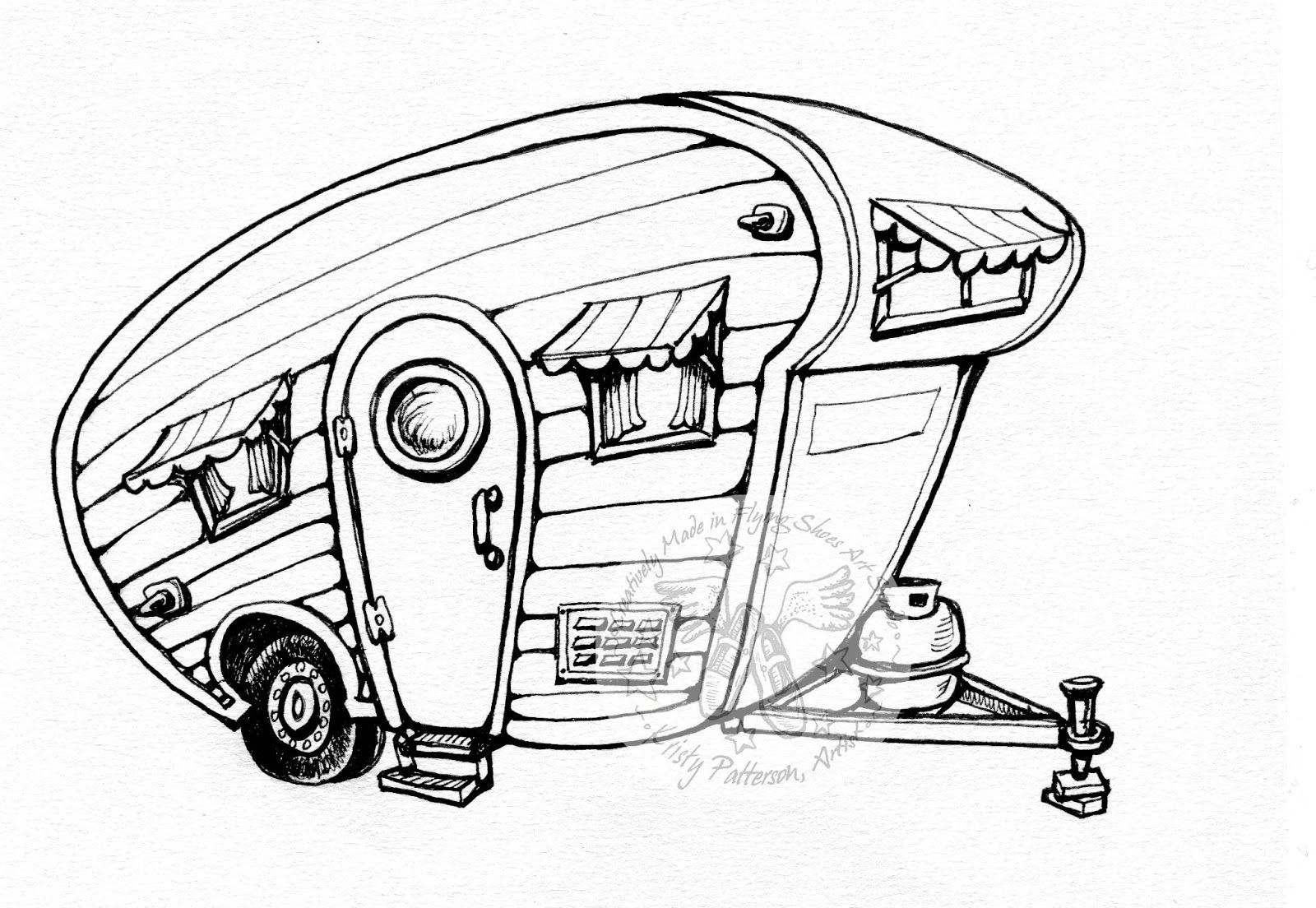 1600x1104 Flying Shoes Art Studio Camping In The Outback Stamp Series Do - Camper Sketch