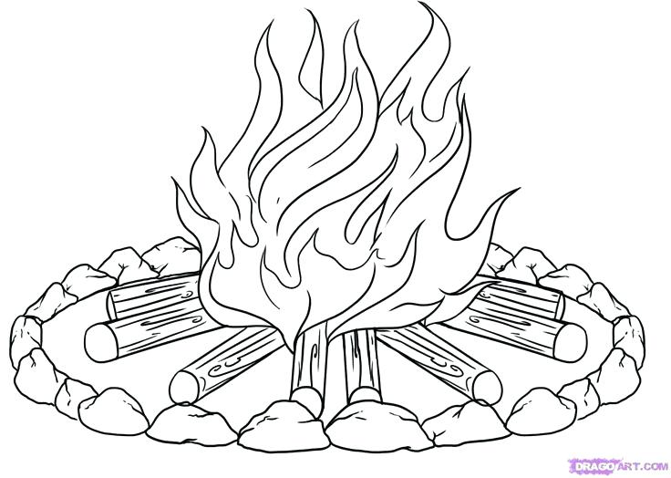 736x524 Campfire Coloring - Campfire Sketch