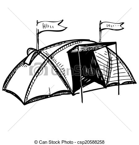450x470 Camping Tent. Hand Drawing Sketch. Eps 10 Vector Illustration. - Camping Sketch