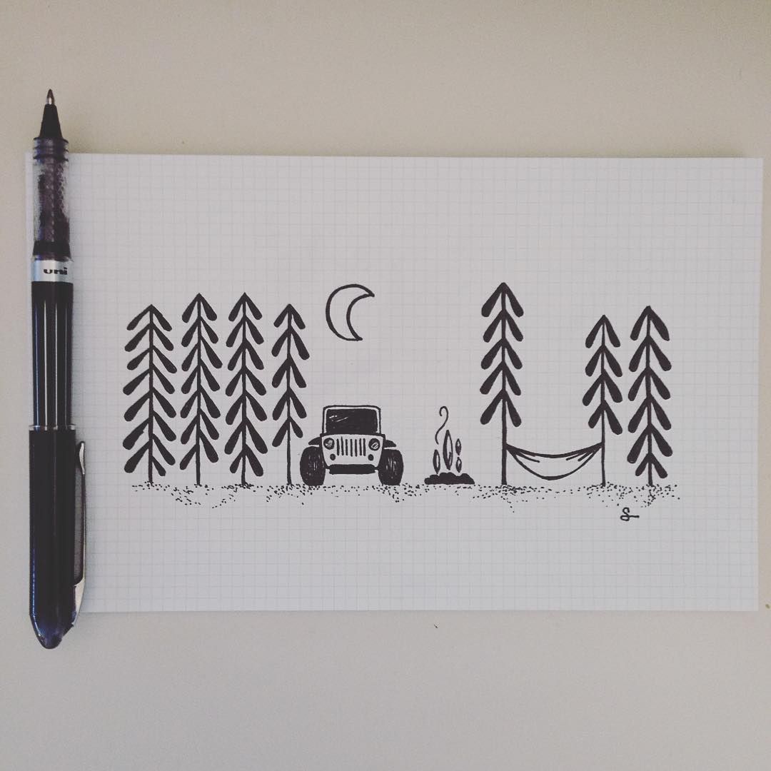 1080x1080 Anticipating Warmer Weather Sketch By Sarah Glasser - Camping Sketch