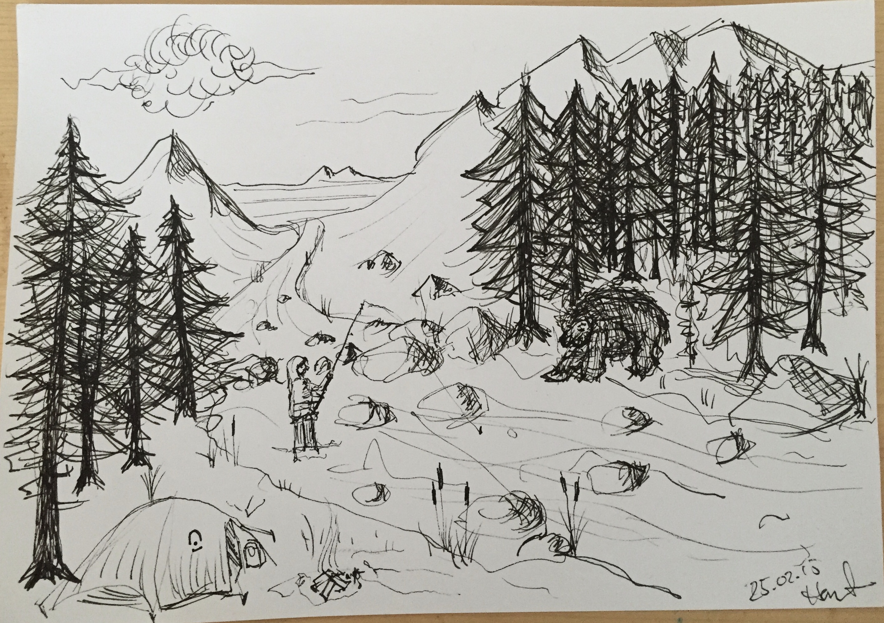 2854x2013 Sketch Of A Camping And Wildlife Scene Steemit - Camping Sketch