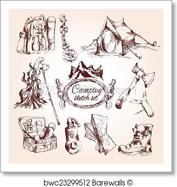 362x382 Art Print Of Camping Sketch Set Barewalls Posters Amp Prints - Camping Sketch