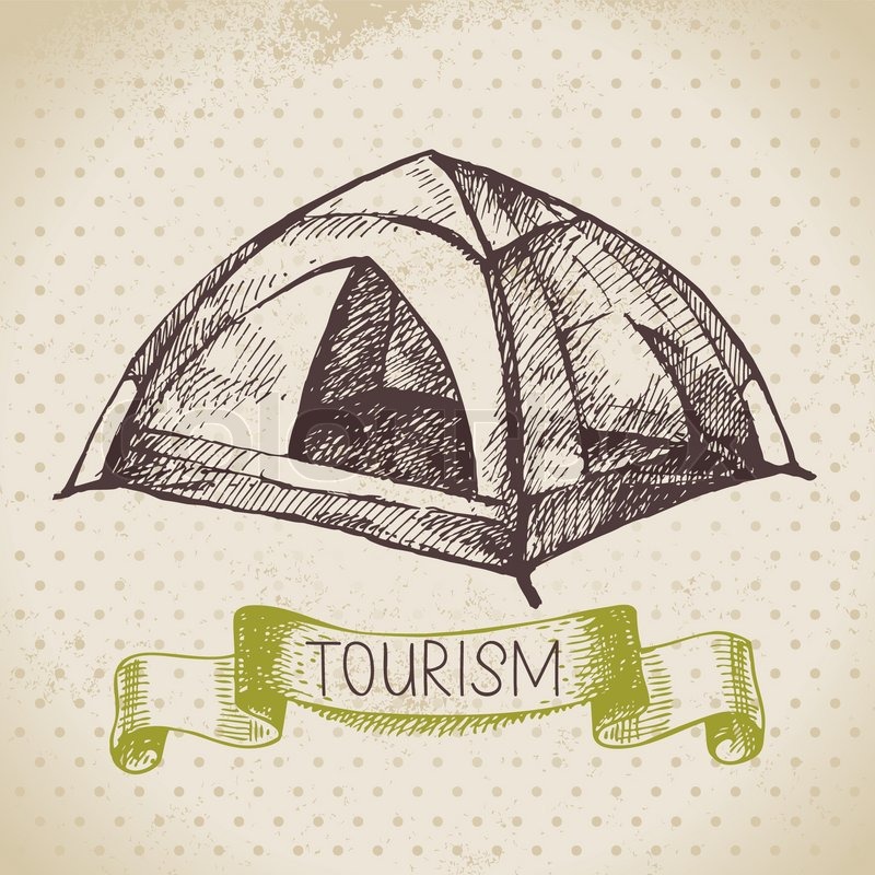 800x800 Vintage Sketch Tourism Background. Hike And Camping Hand Drawn - Camping Sketch