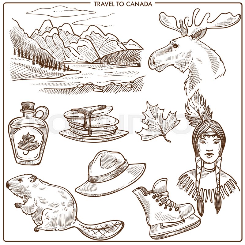 800x800 Canada Travel Tourism Landmarks And Culture Symbols Sketch. Vector - Canada Flag Sketch