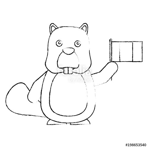 500x500 Beaver Character Cartoon Holding Canadian Flag Vector Illustration - Canada Flag Sketch
