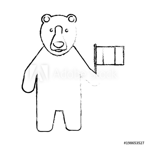 500x500 Standing Grizzly Bear Holding Canadian Flag Vector Illustration - Canada Flag Sketch