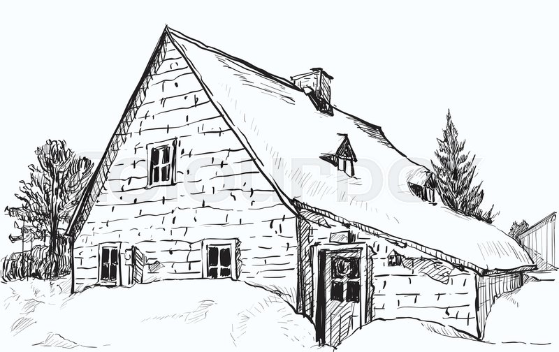 800x504 Sketch Cityscape Of Quebec, Canada Show Tree, Snow And Houses - Canada Sketch