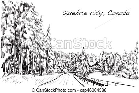 450x303 Sketch Cityscape Of Quebec, Canada Show Snow And Houses View, Free - Canada Sketch