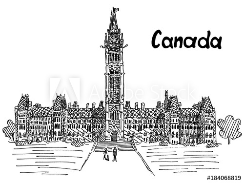 500x375 Canada Parliament Sketch Work Vector Postcard - Canada Sketch