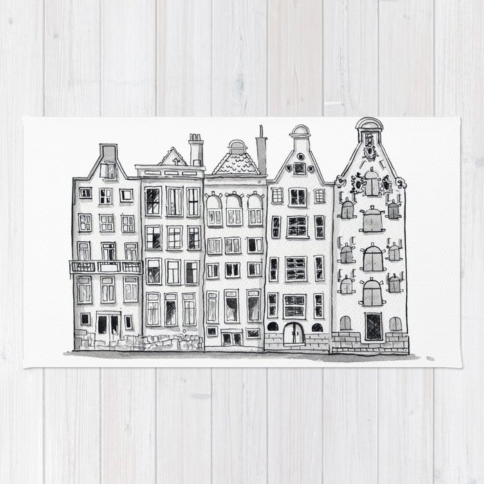 700x700 Amsterdam Canal Houses Sketch Rug By Theaestate Society6 - Canal Sketch