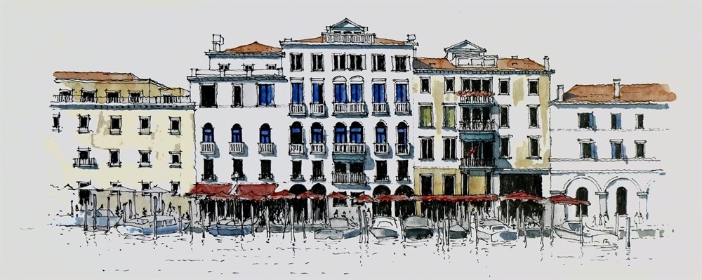 1000x399 Venice Grand Canal ~ Sketch By John Edwards - Canal Sketch