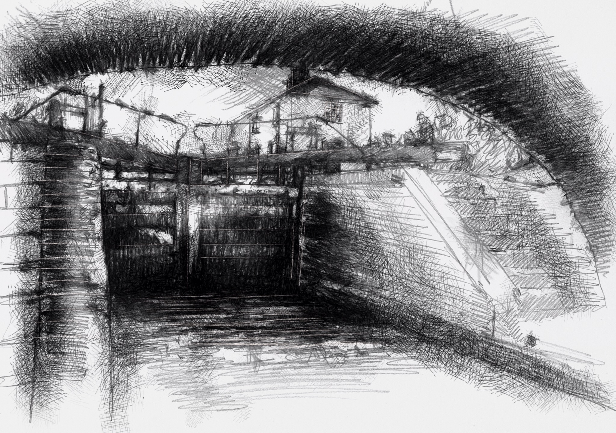 2048x1441 Canal Lock Gate - Canal Sketch