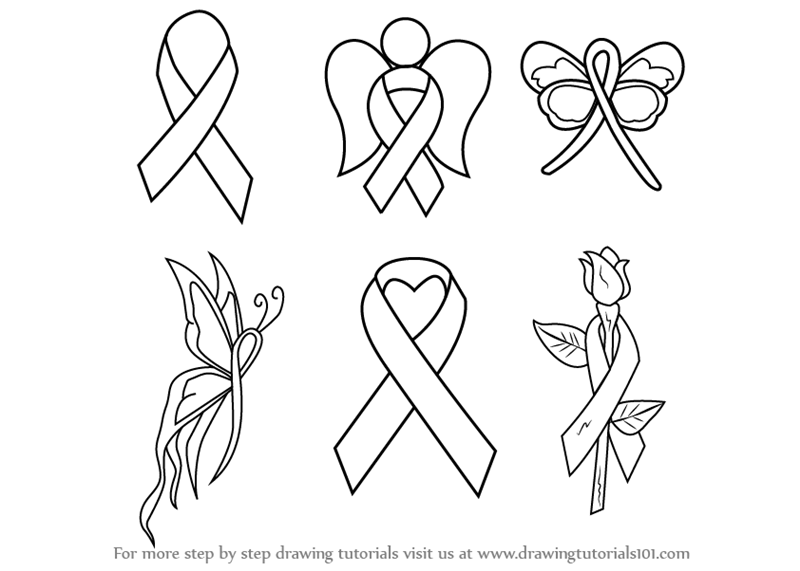 800x571 Learn How To Draw Cancer Ribbons (Everyday Objects) Step By Step - Cancer Ribbon Sketch