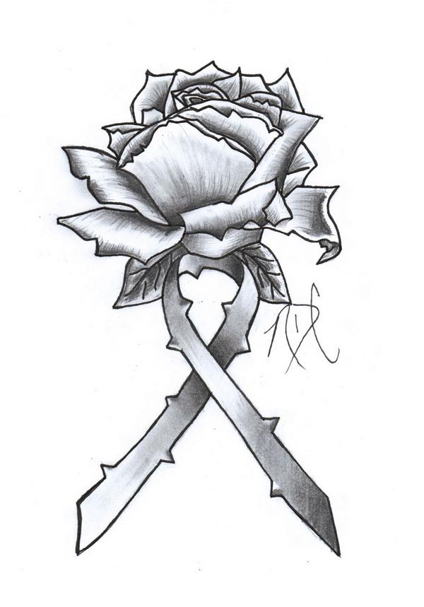 600x859 Cancer Ribbon Rose Design By Ndc13 - Cancer Ribbon Sketch