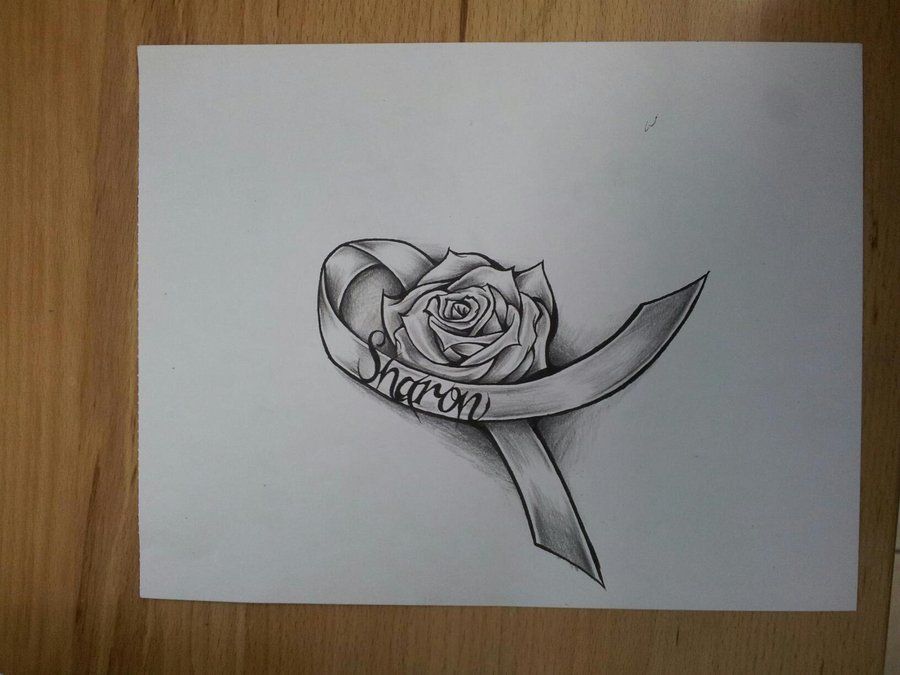 900x675 Cancer Rose Ribbon By On @ - Cancer Ribbon Sketch