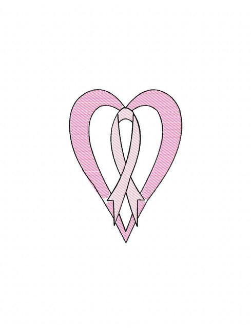 489x640 Ribbon With Heart Sketch Embroidery Design - Cancer Sketch