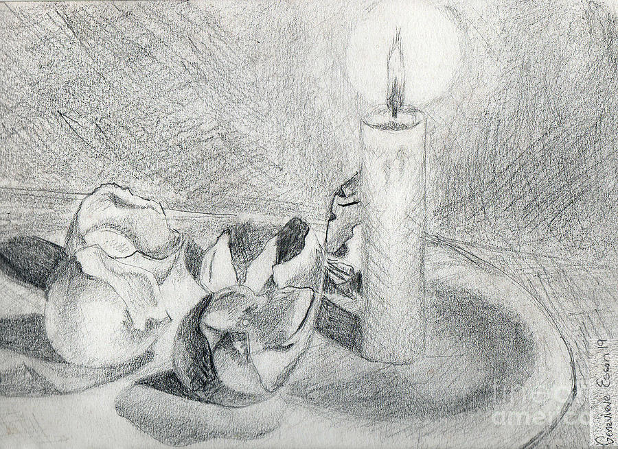 900x655 Eggshells In Candlelight Drawing By Genevieve Esson - Candle Light Sketch