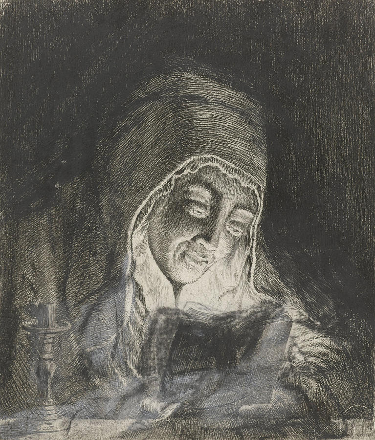 767x900 Woman Reading By Candlelight, Theodorus De Roode Drawing By - Candle Light Sketch