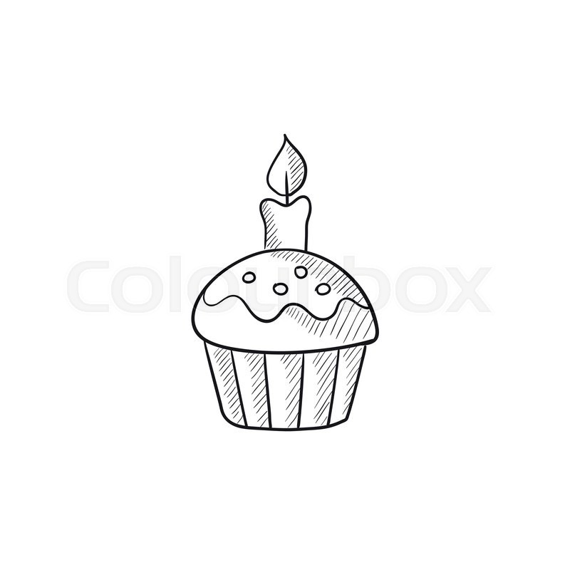 800x800 Easter Cupcake With Candle Vector Sketch Icon Isolated On - Candle Sketch