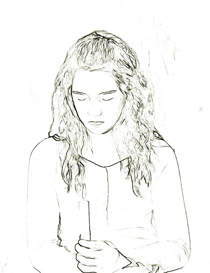 691x900 Young Girl With Candle Sketch Digital Art By Randy Steele - Candle Sketch