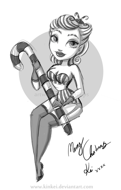 400x627 Candy Cane Pinup Sketch By Kinkei - Candy Cane Sketch