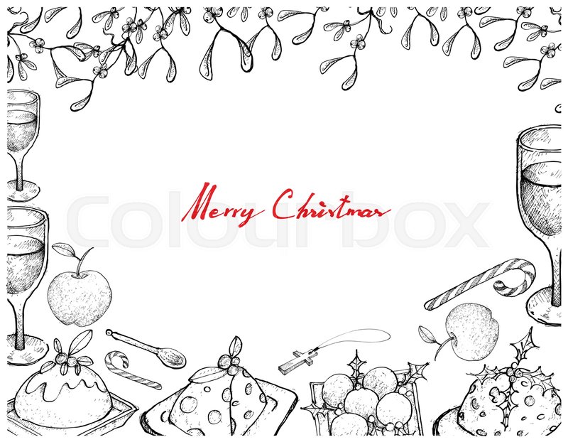 800x622 Illustration Frame Of Hand Drawn Sketch Of Christmas Pudding With - Candy Cane Sketch