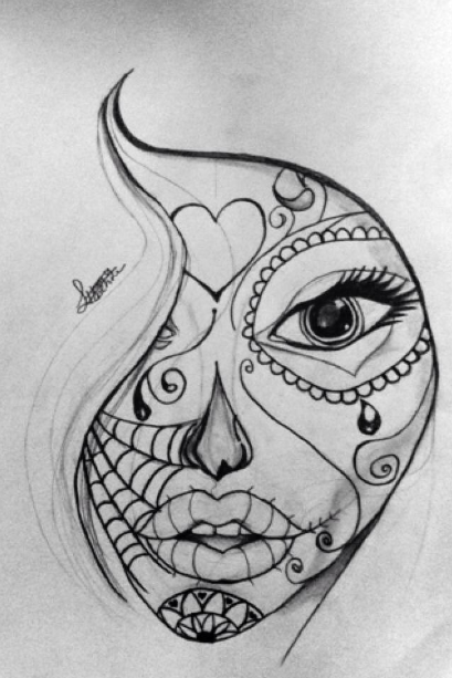 409x613 Sugar Skull Drawing - Candy Skull Sketch