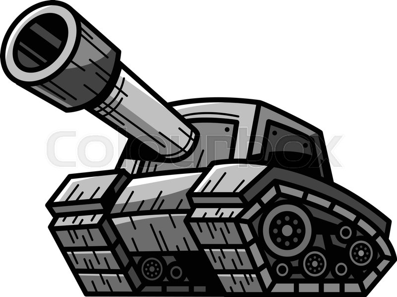 800x598 Cartoon Army Tank Machine With Big Cannon Ready To Fire Vector - Cannon Sketch