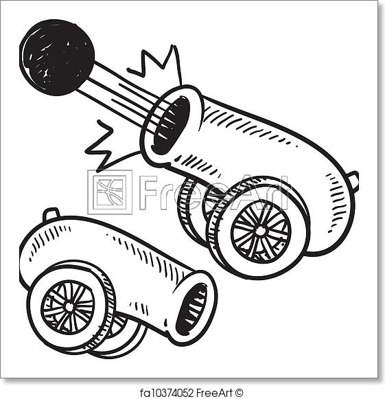 561x581 Free Art Print Of Retro Cannon Sketch. Doodle Style Old Style - Cannon Sketch