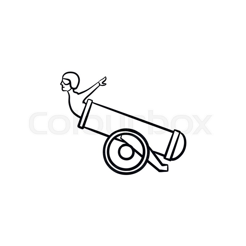 800x800 Stuntman In The Cannon Hand Drawn Outline Doodle Icon. Circus - Cannon Sketch