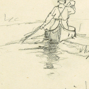 300x300 Drawing, Man Paddling A Canoe On Millinoket [Sic] River, October 4 - Canoe Sketch