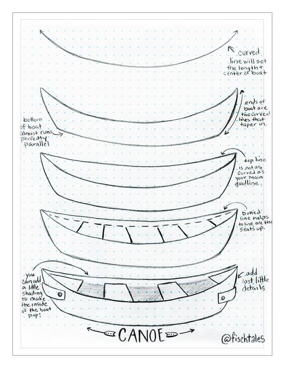 570x738 How To Draw A Canoe Tutorial Drawing Tutorial Etsy - Canoe Sketch