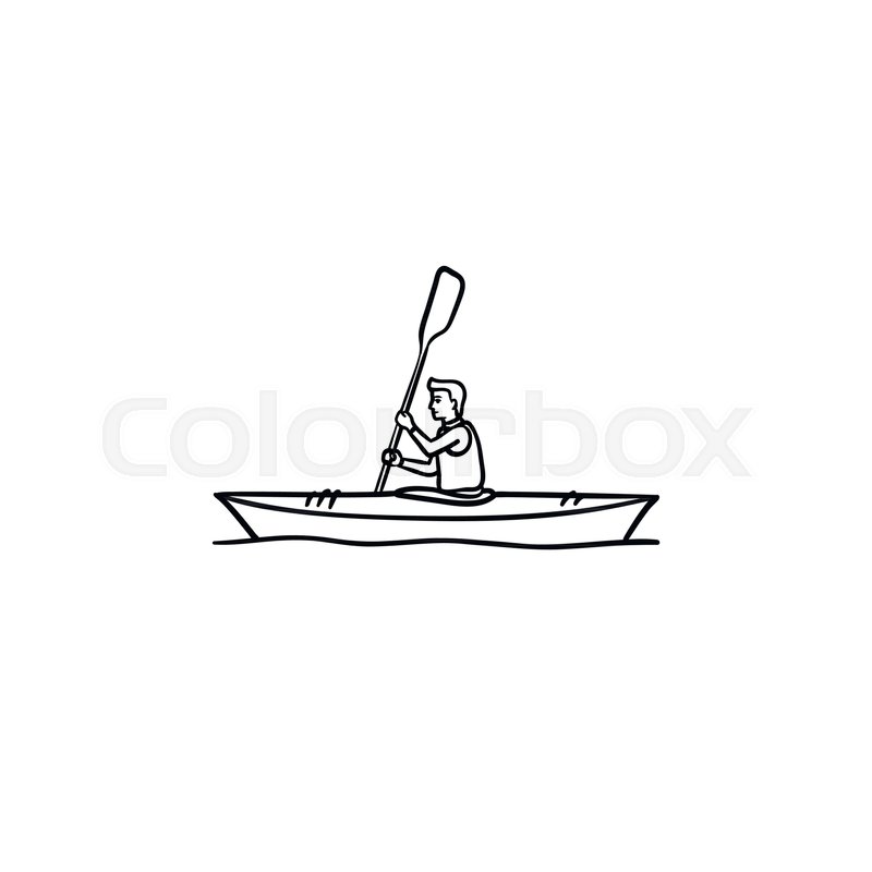 800x800 Man Riding Canoe Hand Drawn Outline Doodle Icon. Water Sport - Canoe Sketch