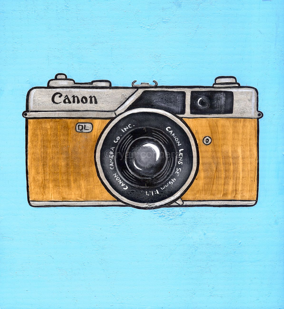 1195x1300 Vintage Canon Camera Original Folk Art Painting Cameras - Canon Camera Sketch