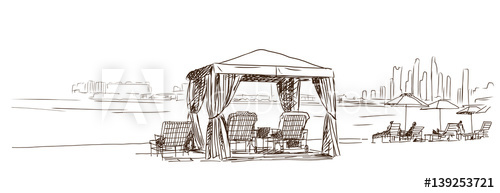 500x193 Sketch Of Arabic Tent On Beach. Vector Illustration. - Canopy Sketch