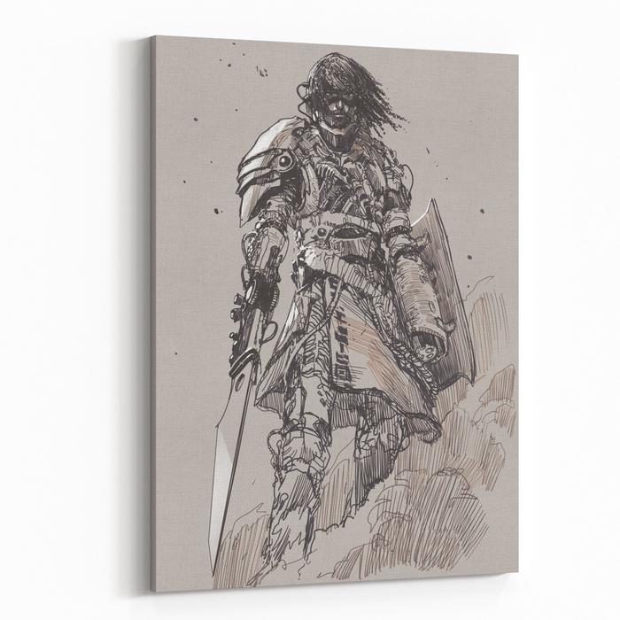700x700 Futuristic Knight With Blade,drawing,sketch Canvas Wall Art Print - Canvas Sketch