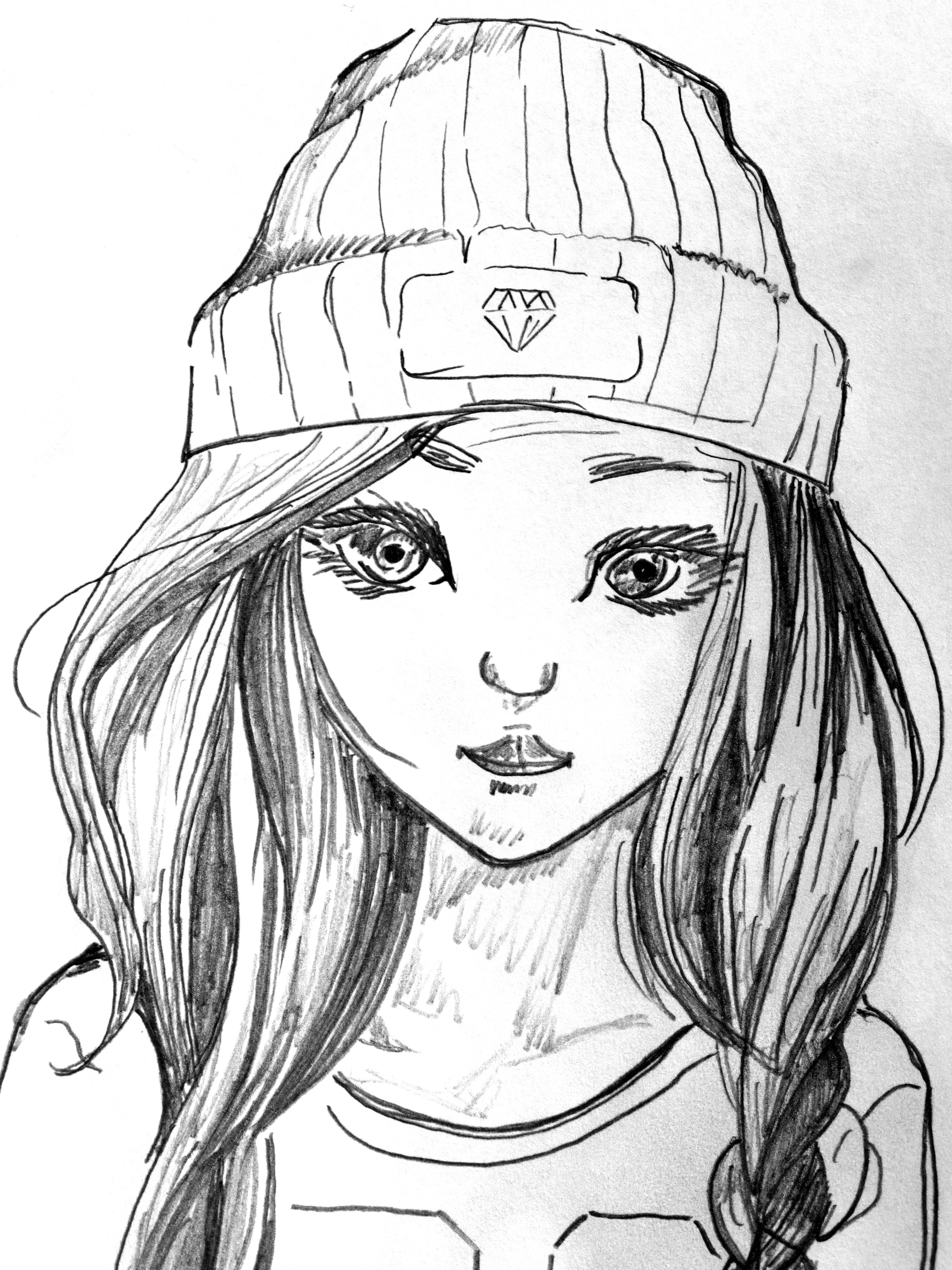 3888x5184 Free Images Black And White, Girl, Young, Artwork, Long Hair - Cap Sketch