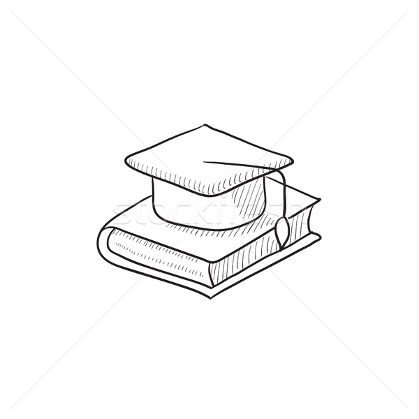 600x600 Graduation Cap Laying On Book Sketch Icon. Vector Illustration - Cap Sketch