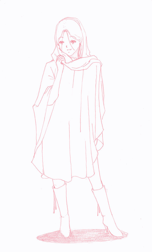 600x989 Girl With Cape Sketch By Cressalve - Cape Sketch