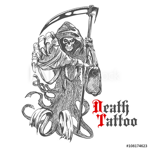 500x500 Grim Reaper Sketch With Skeleton In Cape - Cape Sketch