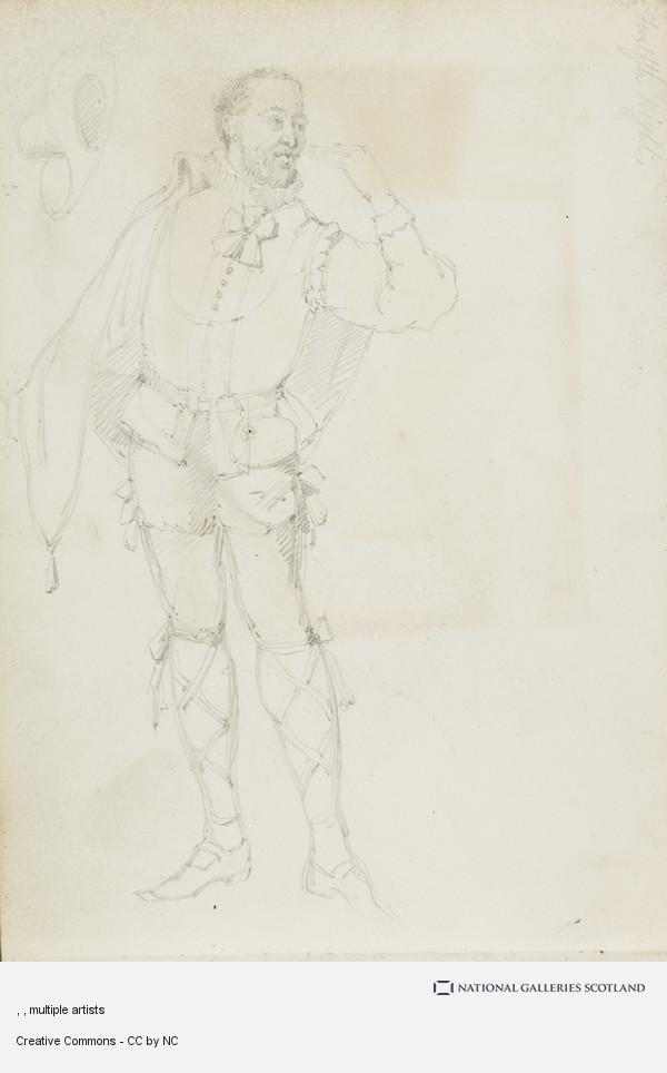 600x964 Sketch Of A Man In Shakespearian Costume Hat, Cape, Doublet - Cape Sketch