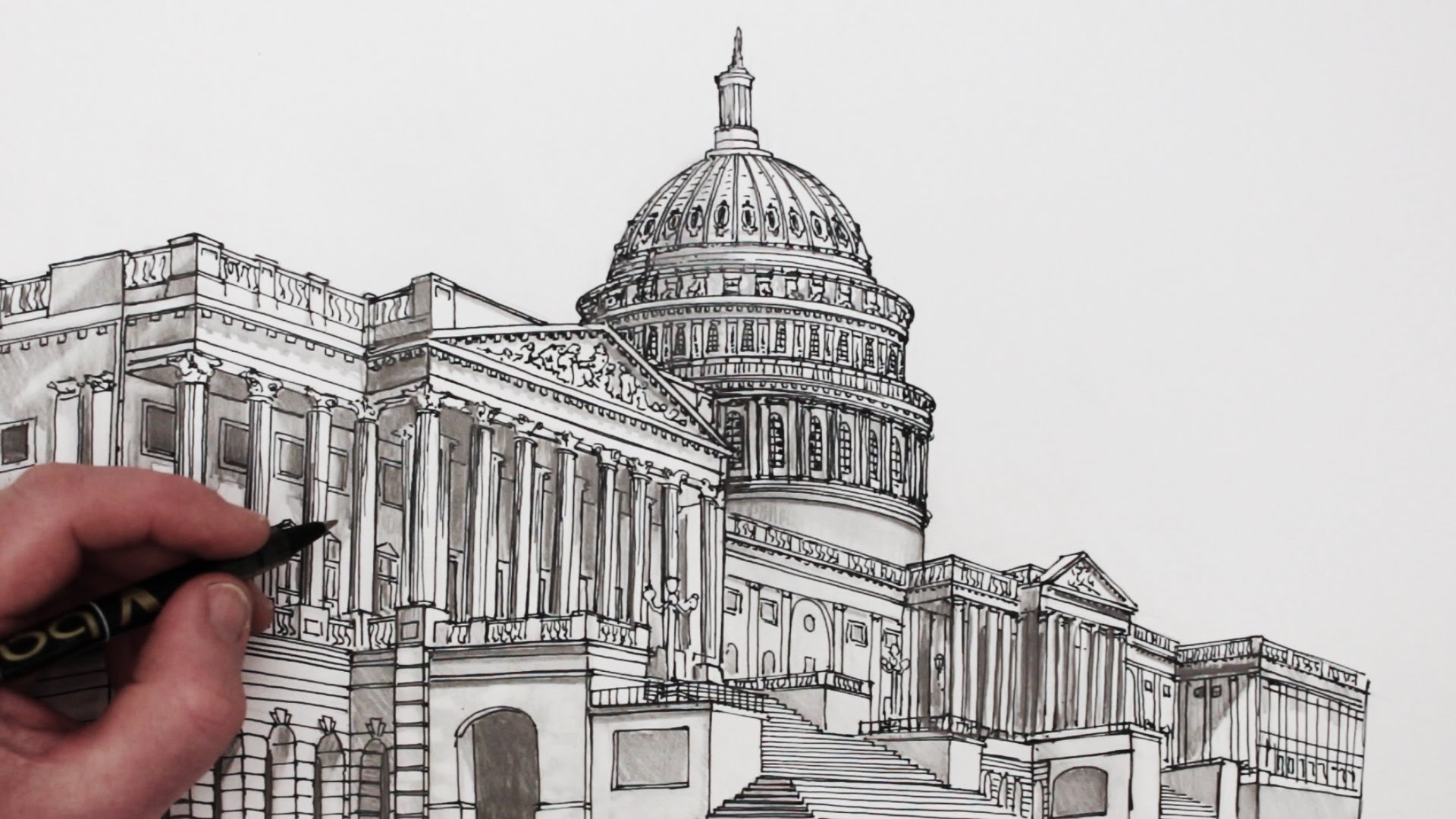 1920x1080 How To Draw Buildings The United States Capitol Building - Capitol Building Sketch