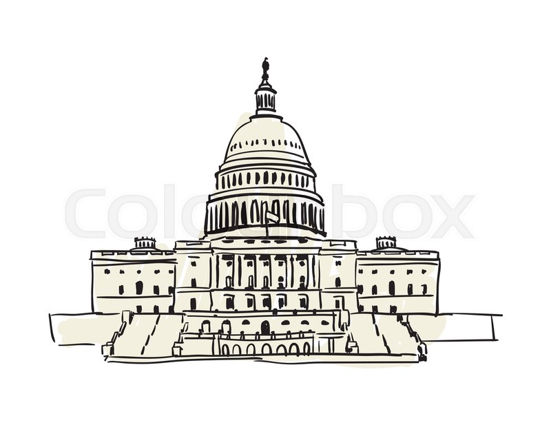 800x617 Usa Capitol Building In Washington Hand Drawn Icon Isolated On - Capitol Building Sketch