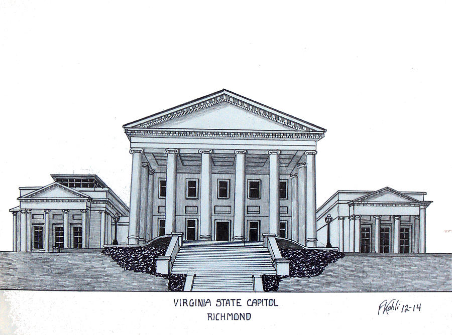 900x668 Virginia State Capitol Drawing By Frederic Kohli - Capitol Building Sketch