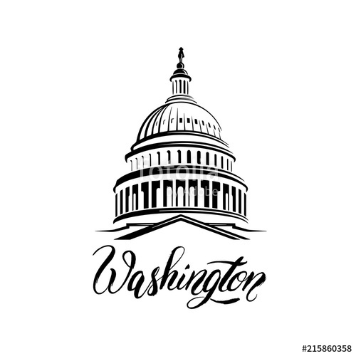 500x500 Washington D.c Handwritten Calligraphy Lettering Of Usa Capital - Capitol Building Sketch