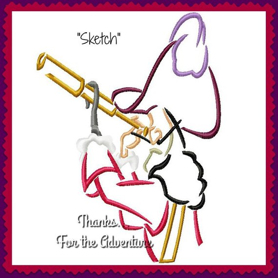570x570 Captain Hook From Peter Pan Sketch Digital Embroidery Machine Etsy - Captain Hook Sketch